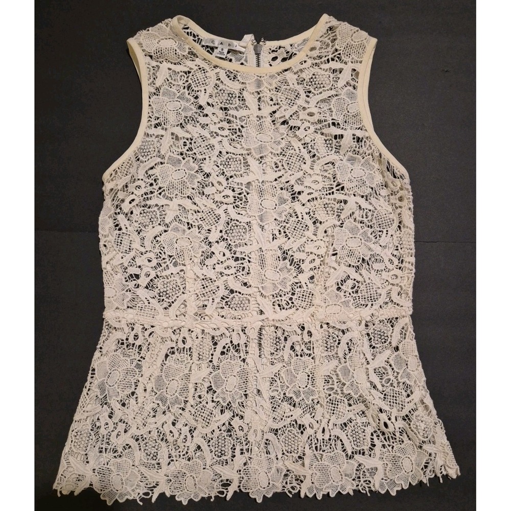 Cabi Open Knit Needle Lace Sleeveless Peplum Shell Tank Top Blouse Small Cottage